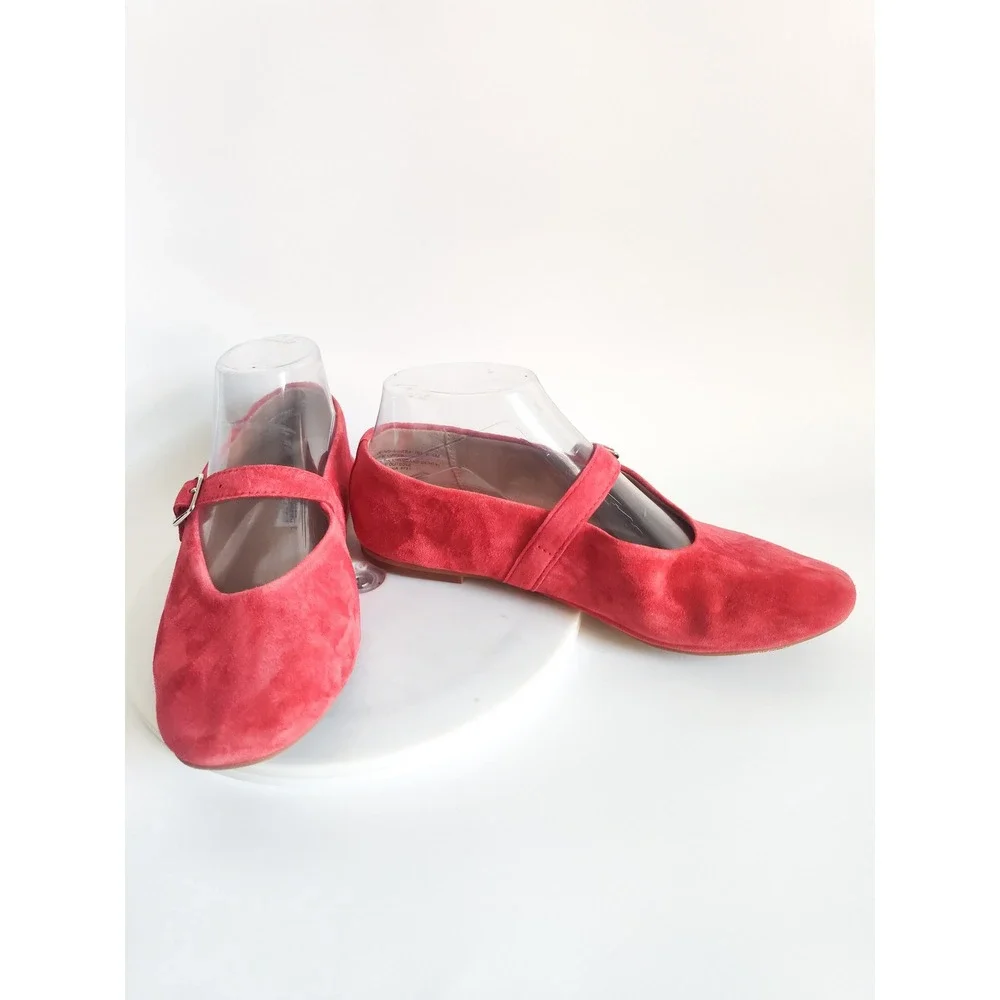 New Steve Madden Flats 6.5 Mary Jane Red Suede Dreaming Buckle Strap Academia